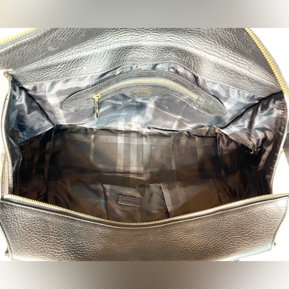 Burberry Manor Satchel Nova Check Black Leather Trim Tote Bag Authentic - Picture 10 of 16